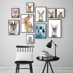 Rabbit Bubble Gum Art Poster Samoprzylepny plakat artystyczny Whitepaper Prints Plakaty Artwork Home Decor