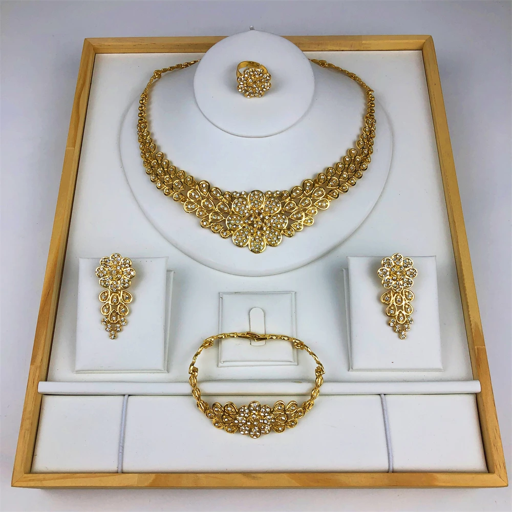 

Итальянское позолоченное женское ожерелье, комплект ювелирных изделий, подвеска в виде бутона цветка, модный дизайн, браслет, серьги, вечерние, свадебные подарки