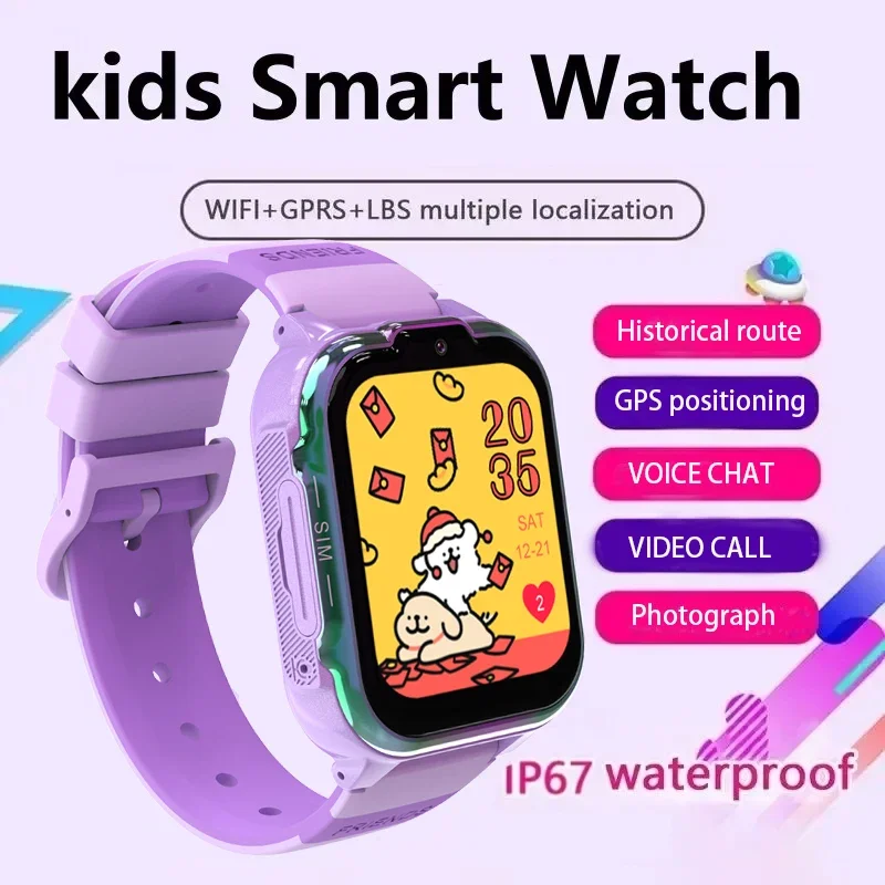 2024 New SIM 4G Kids Smart Watch GPS History Location Display HD Video Call Camera SOS Waterproof LBS Tracker Kids Smart Watch