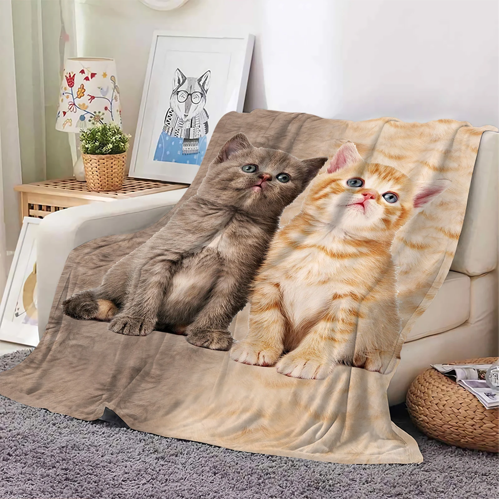 Fashion Animals Flannel Blankets Cute Tabby Cat Kitten 3D Printed Throw Blanket Office Nap Travel Portable Quilt Dropshipping