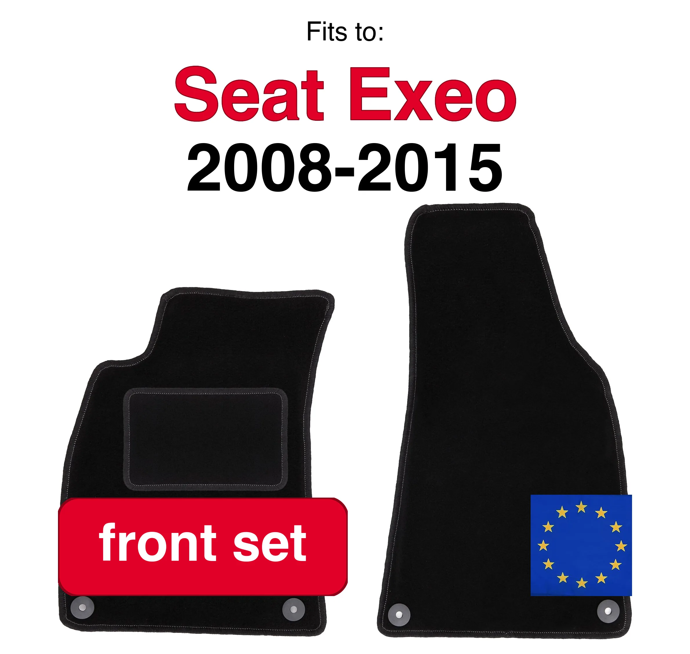 Image of Auto-Velours-Fußmatten vorne für Seat Exeo Limousine Kombi (2008-2015) - Schwarz (2 Stück) Set Auto-Fußmatten vorne