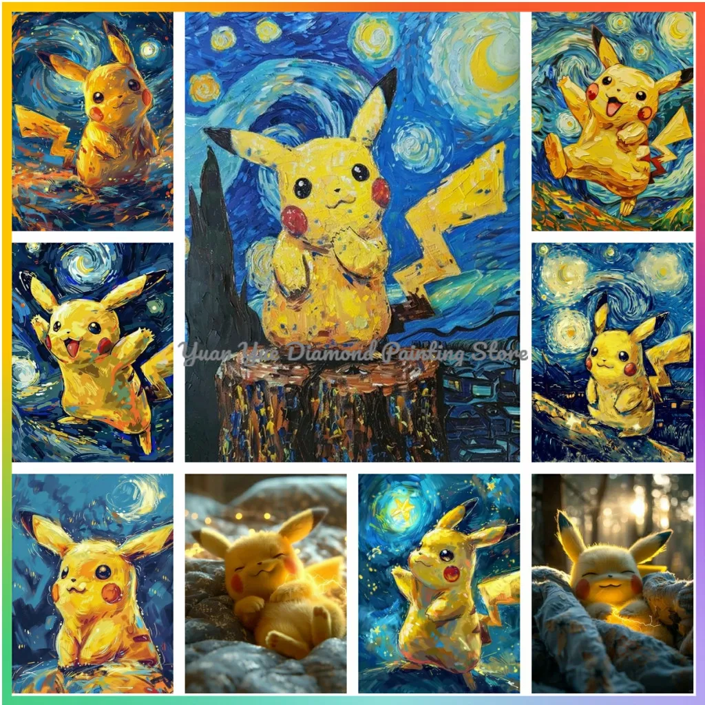 

1pc frameless Diamond Painting Pikachu Pokemon Starry Night Diamond Painting Children Gift Cross Stitch Kit 5D DIY Art Embroider