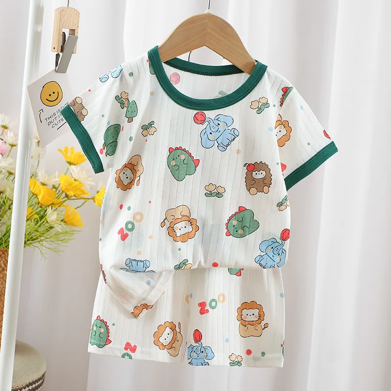 New Toddler Boys Girls Summer Pajamas Sets 2Pcs Children Sleepwear Cute Dinosaur Print Baby T-Shirt+Shorts Kid Pajamas Suit