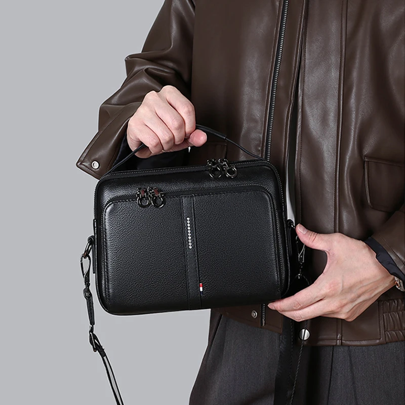 Genuine Leather Men's Bapa Crossbody Bag Top Layer Cowhide Single oulder Casual Sle Youth Friendly Zipper Closure 가방 크로스백
