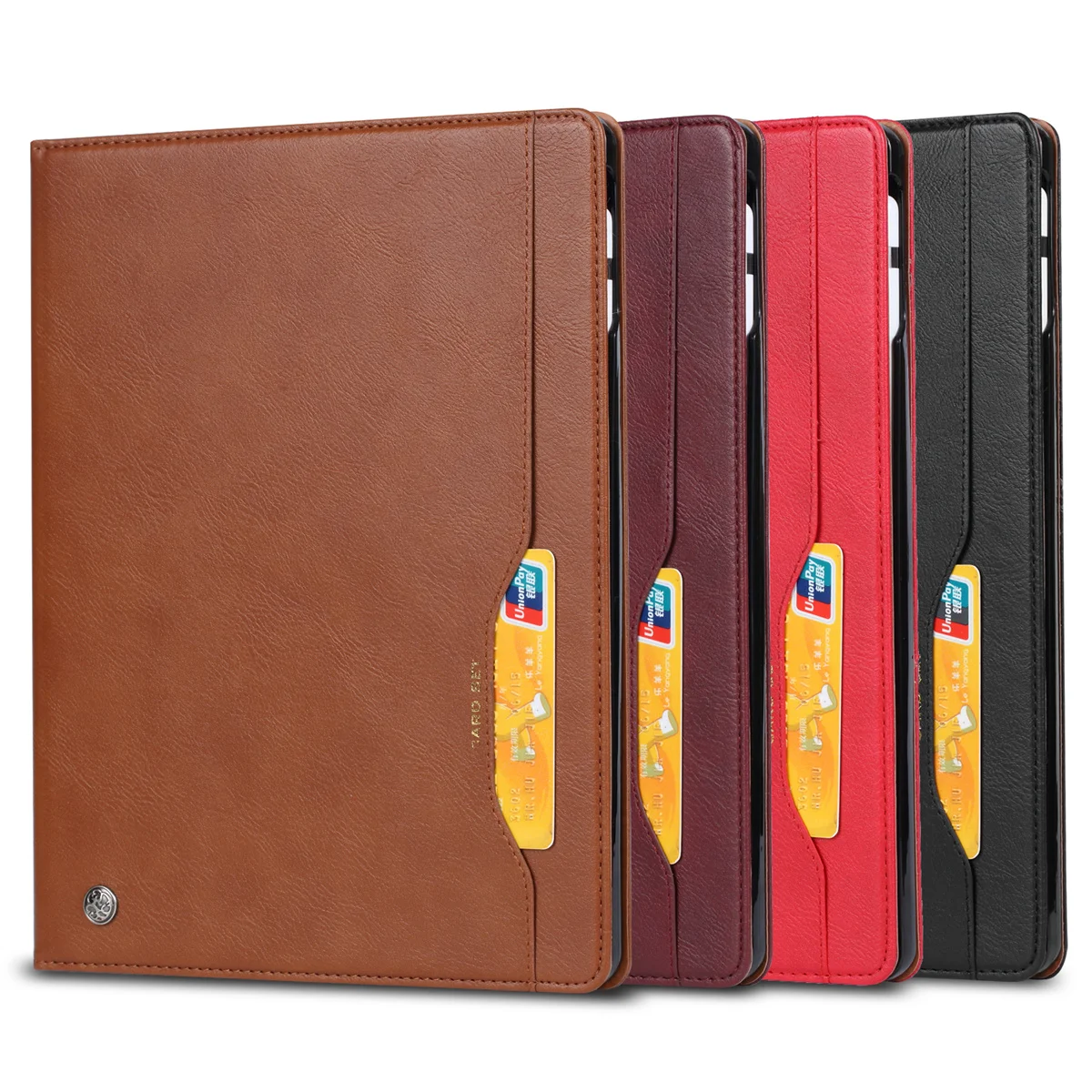 Luxury Leather Texture Business Card Holder Flip Case for iPad Pro 12.9 2022/2021/2020/2018 Magnetic Flip Cover with Pen Slot
