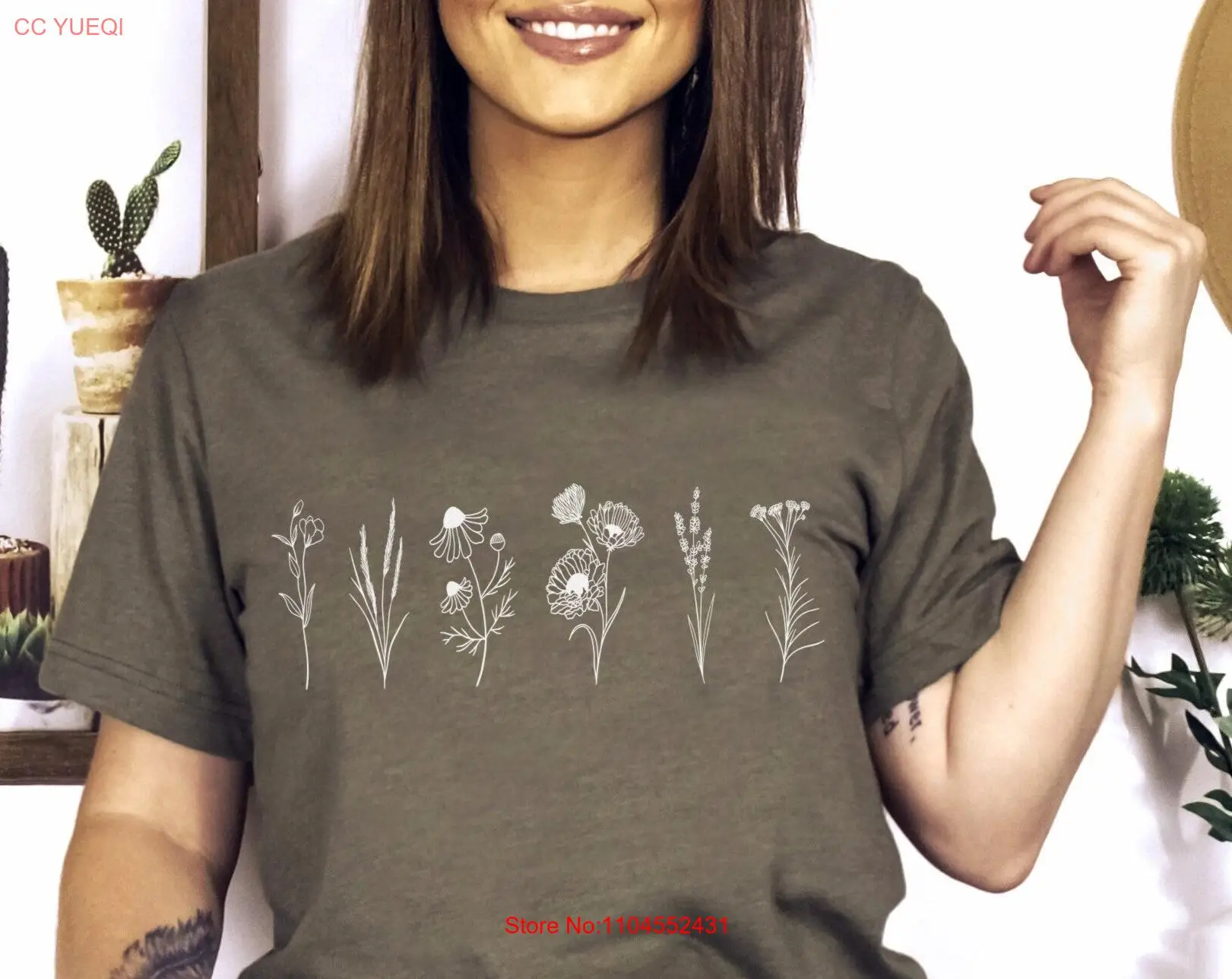 เสื้อยืดดอกไม้ป่า ดอกไม้ป่า ดอกไม้น่ารัก ดอกไม้ฤดูใบไม้ผลิ ฤดูร้อน ดอกทานตะวัน แขนยาวหรือสั้น