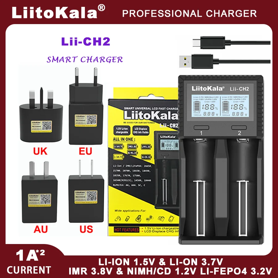 LiitoKala Lii-S12 Lii-CH2 12-gniazdowa ładowarka LCD 18650 do akumulatorów 20700 26650 21700 14500 10440 16340 1,2 V 3,7 V 4,2 V Lion