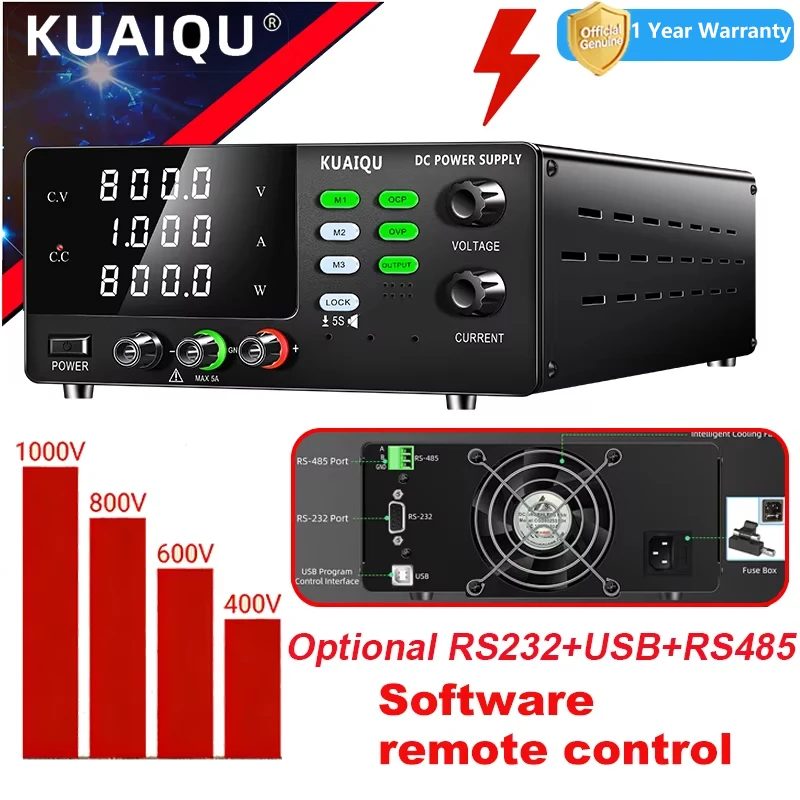 KUAIQU High Voltage 1000V 800V 600V 400V Bench Lab Power Supply Optional RS232 RS485 USB Port Remote Control, For Photovoltaic