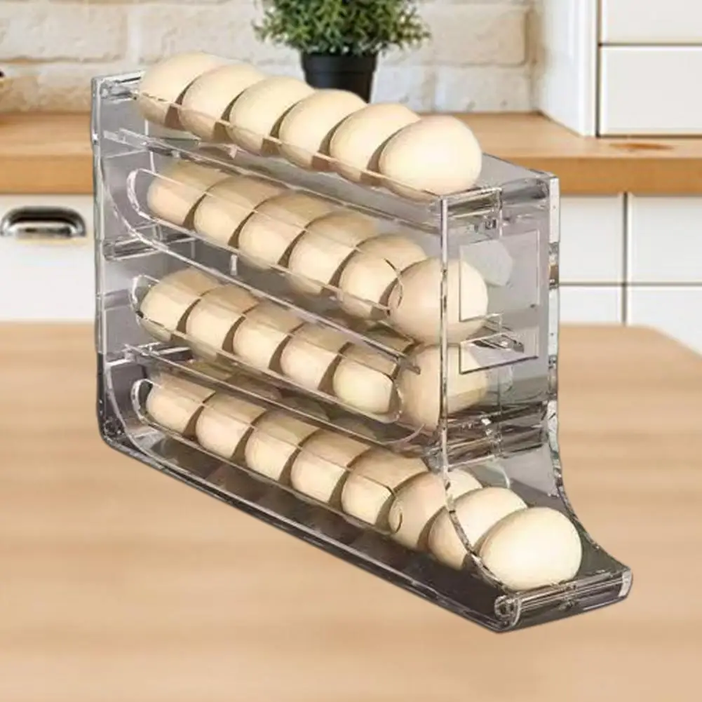 Egg Holder Capacity Automatic Egg Rack Holder with 4 Tiers Non-slip Design Multi-function Storage Box for Eggs for Kitchen