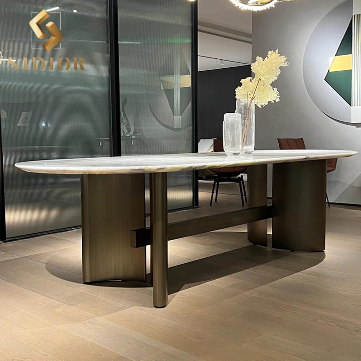 Exquisite Design Elegant Natural Marble Dining Table forVilla Dining Room for 6 8 10 Seater Chair for Villa Apartment