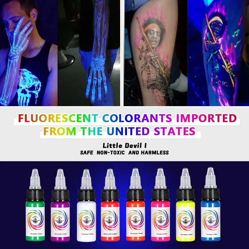 8-Color fluorescent pigment 15ml tattoo ink rainbow UV ink tattoo dye consumables