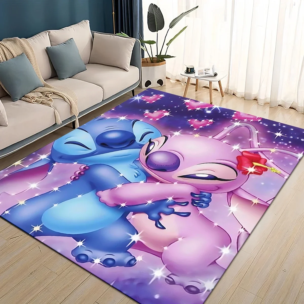 Tapis de sol 3D Kawaii Stitch Rainbow Magic Disney Cartoon, cadeau pour chambre à coucher, salon, décoration de canapé, décoration pour enfant
