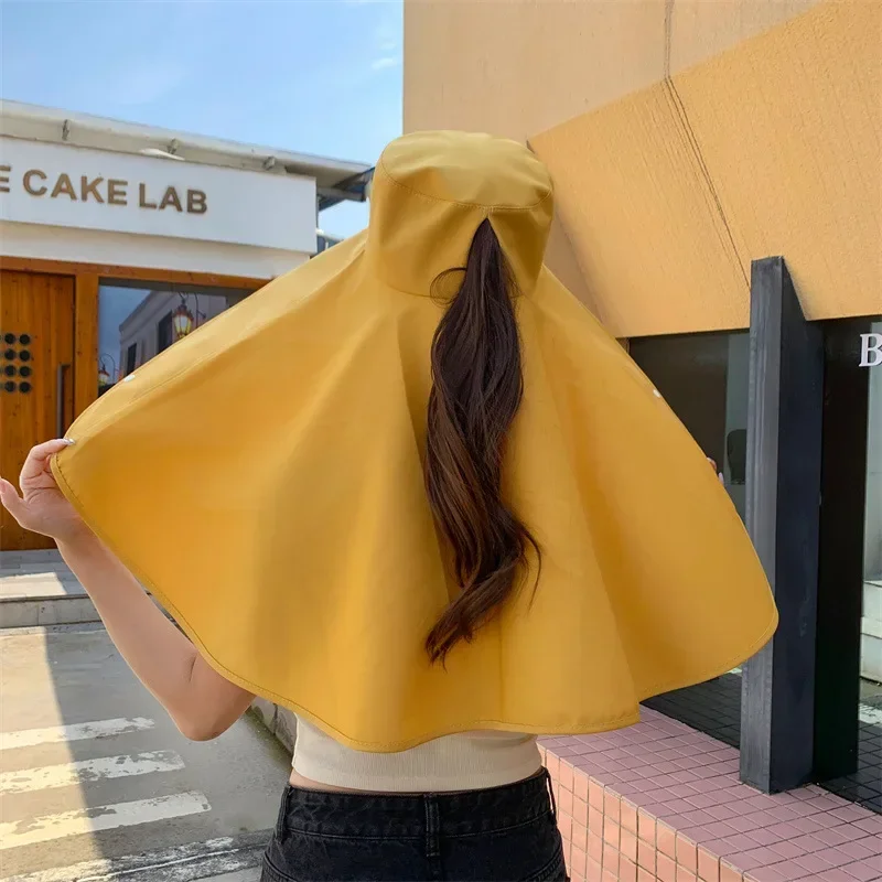 หมวกฤดูร้อนสําหรับผู้หญิงกลางแจ้ง UV ป้องกันคอ Sun Visors สําหรับสุภาพสตรีตกปลาเดินป่ากว้าง Brim Shawl ครีมกันแดดหมวกหางม้า