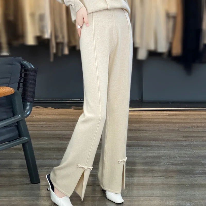 

Autumn and Winter New 100% Wool Thickened Medium Seam Fashion Classic Versatile Outwear Large Women's Wide Leg Pants 2023