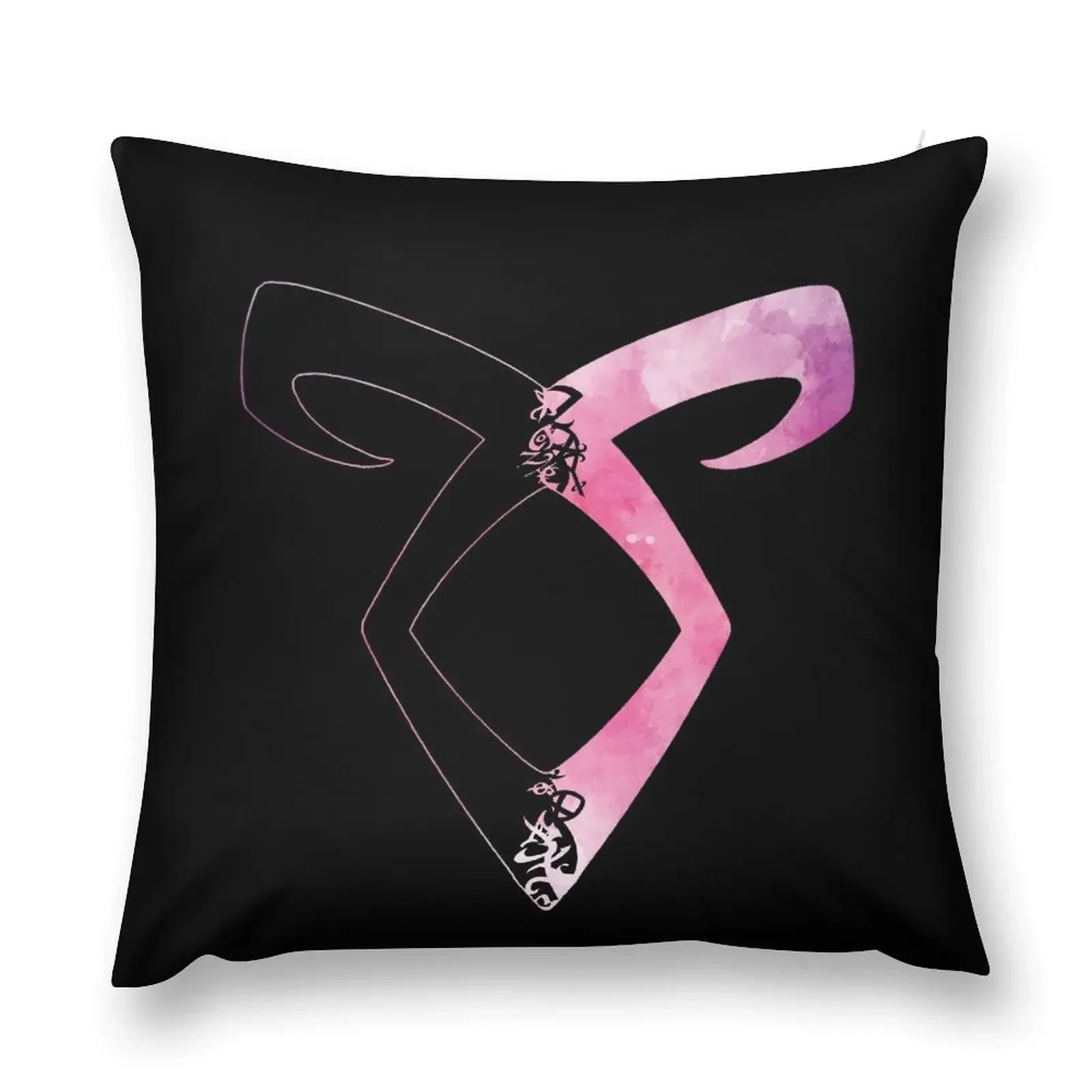 Shadowhunters rune - Angelic power rune half solid half silhouette (pink watercolors) - Clary, Alec, Izzy, Jace, Ma Throw Pillow