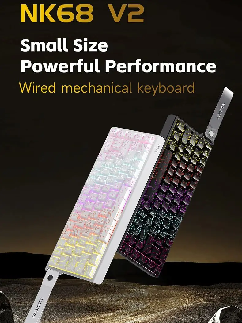 Ajazz NK68 V2 68-Tasten Kabelgebundene Mechanische Tastatur mit Magnetischen Schaltern, Geeignet für Gaming, Hot-Swappable
