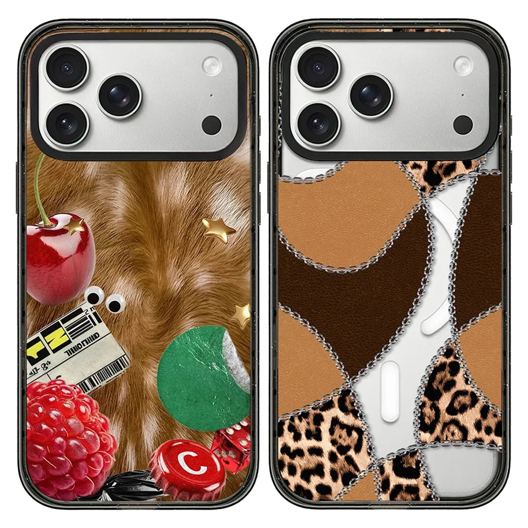 

Splicing Leopard Print Acrylic Black Border Magnetic Case: Compatible with IPhone 17 16 15 14 13 12 Pro Max 17 Air