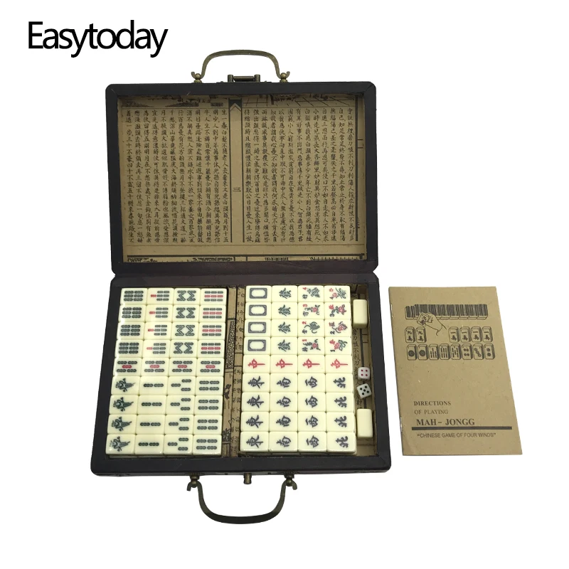 Mini Chinese Toy Antique Mahjong Games Entertainment With English Instruction Four Wind Board Game Wooden Box  Mah-jong