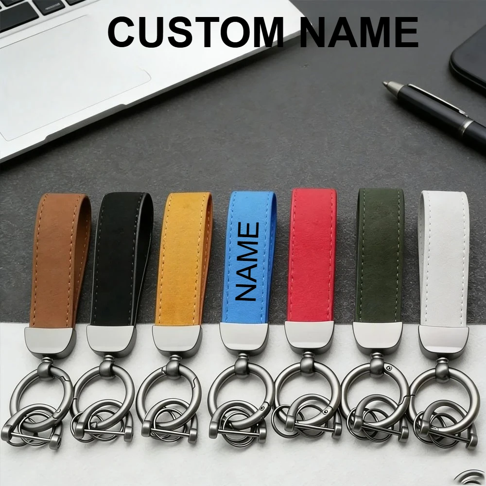

Car Moto Metal Key Ring Chain Custom Laser Carving Name Keyring Personality Luxury Fur Leather Keychain Pendant Business Gift