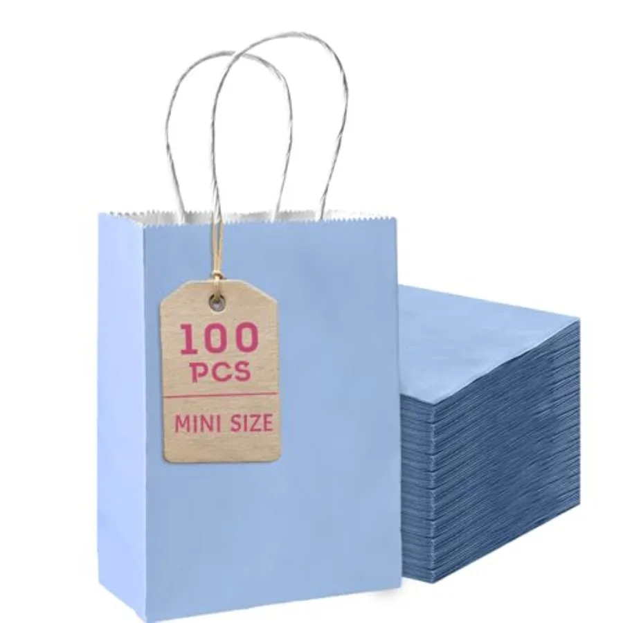 100 Pcs Mini Paper Gift Bags with Handles 6"x4.5"x2.5" Party Favor Bags Multiple Uses Mini size