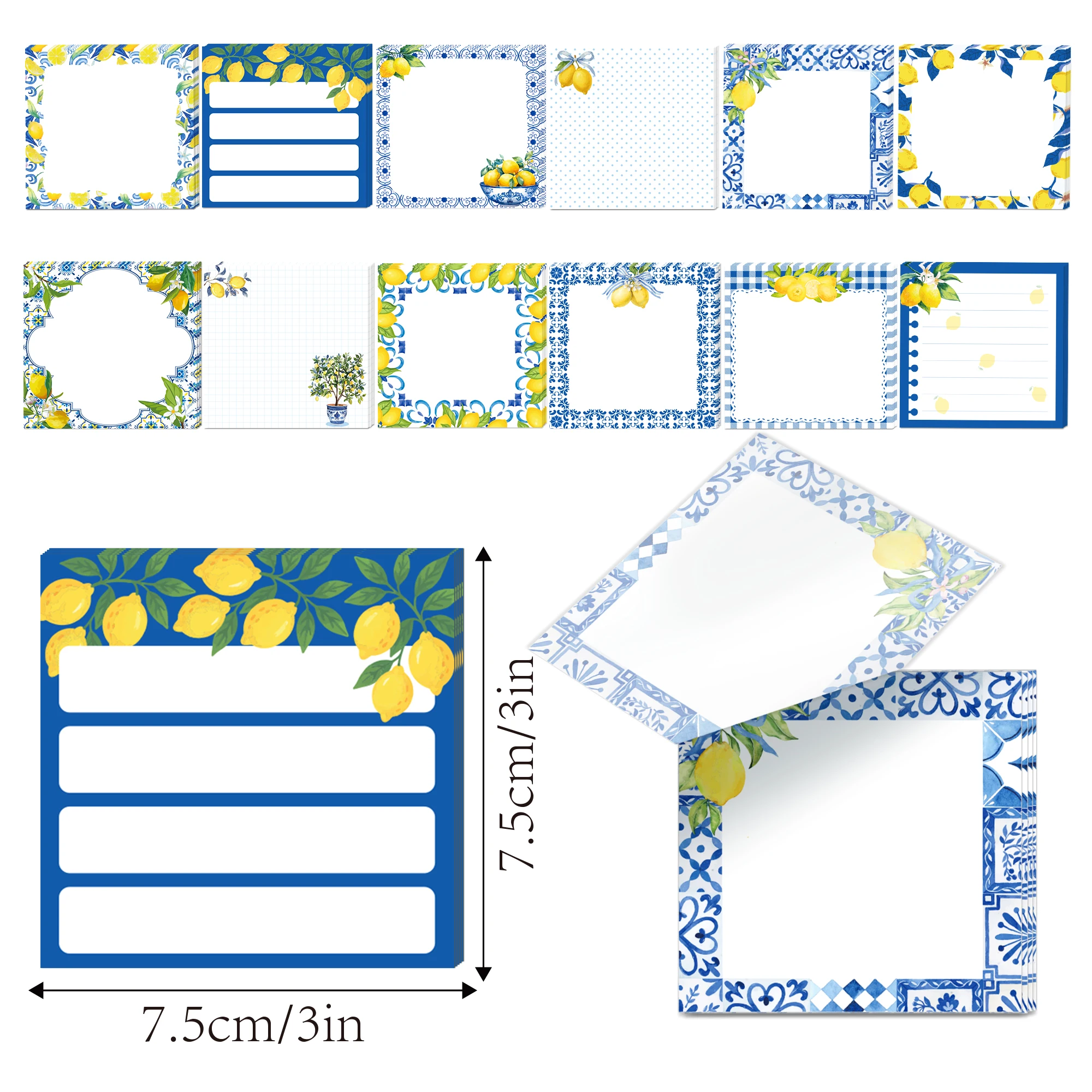 12/24pcs  Lemon Pattern Sticky Notes Set,Self-Stick Lemon Notes Pads,Refrigerator Memo Pads for Home Office Gifts Supplies