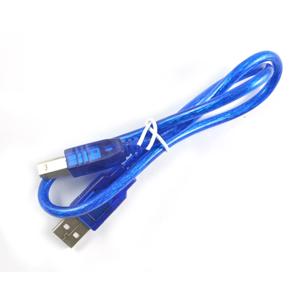 كابل بيانات الطابعة بمنفذ USB 2.0 مربع ممتد إلى منفذ USB مربع 30 سم/50 سم لـ UNO 2560 أزرق شفاف