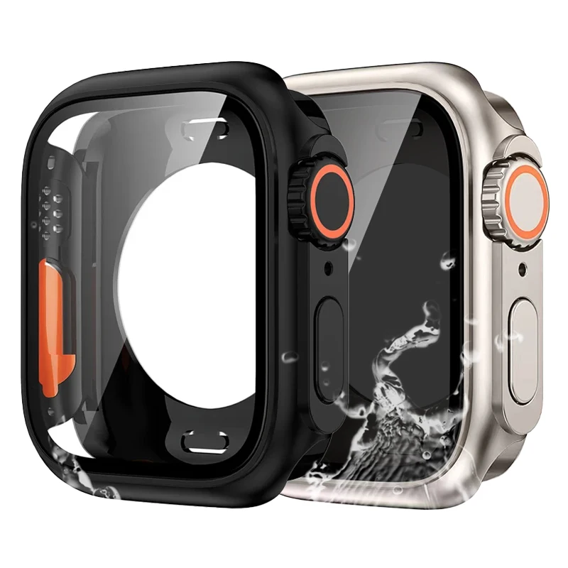 Screen Protector Case for Apple Watch 44mm 45mm 40mm 41mm Hard PC Front Rear Bumper Cover for iwatch 9 8 7 6 5 4 Change To Ultra