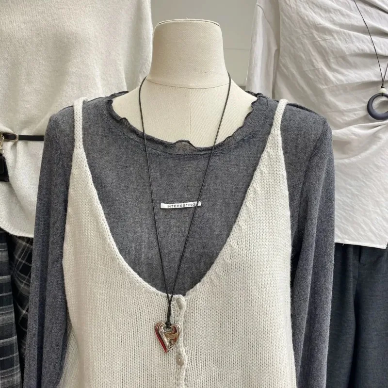 Autumn Niche Design Top Fungus Hem Bottoming Shirt Knitted Camisole Two-piece Set