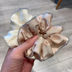 Elegante solide Satin Scrunchies elastische Haarbänder für Frauen Strass Kristall Haarbänder koreanische Mädchen Kopf Krawatte Haar-Accessoires