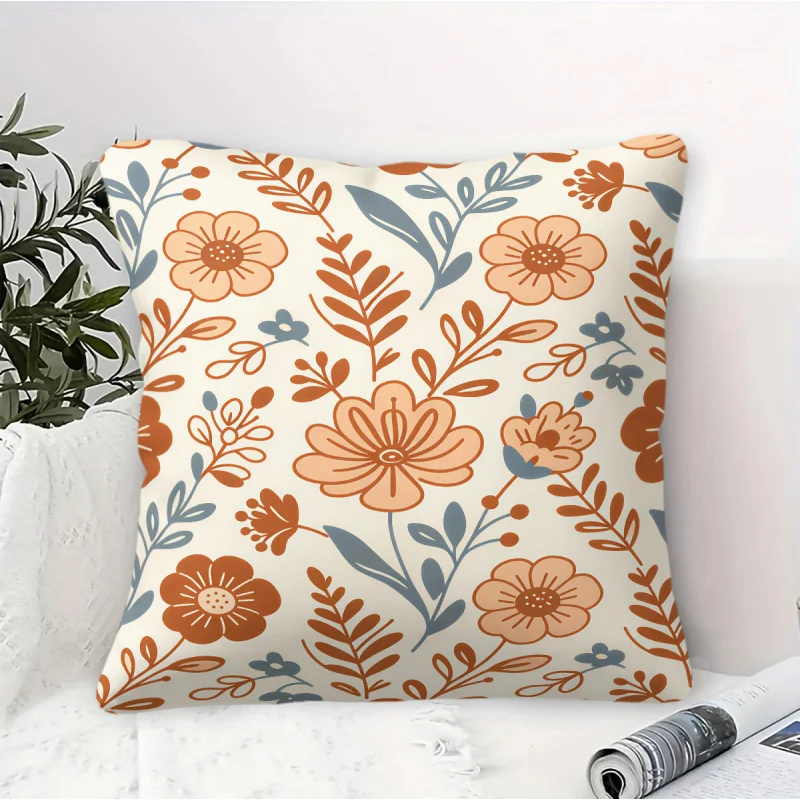 Vintage Neutral Floral Leaf Print Throw Pillow Cushion Accent Pillow 45×45cm Includes Pillow Core HD Sofa Bedroom Decor