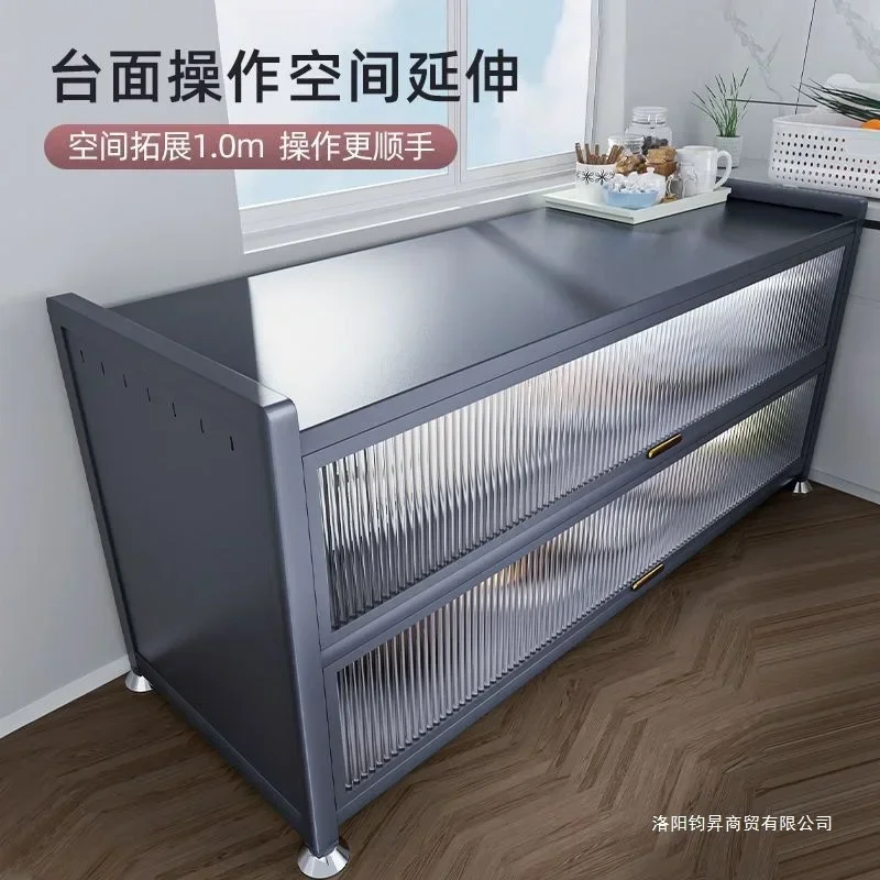 Stainless steel kitchen rack floor-to-ceiling multi-layer storage cupboard multi-functional microwave oven cupboard side storage
