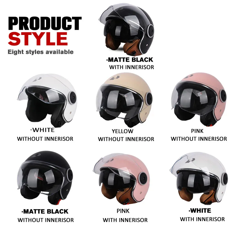 Retro Motorcycle with Visor Leather Helmet for Man Electric Motorbike Vintage Protected Motor Safety Cap 3/4 Jet Summer Retro Sc