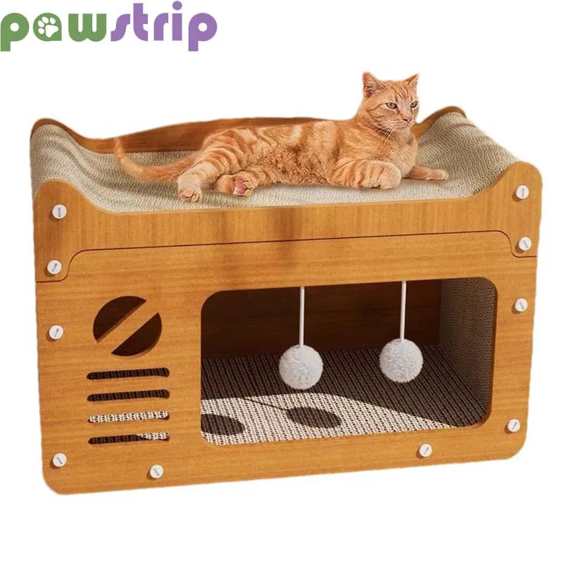 2 In 1 Cat Scratcher Wear-resistant Corrugated Paper Cat Scratching Board Indoor Cat House Funny Kitten Grinding Claw Toys