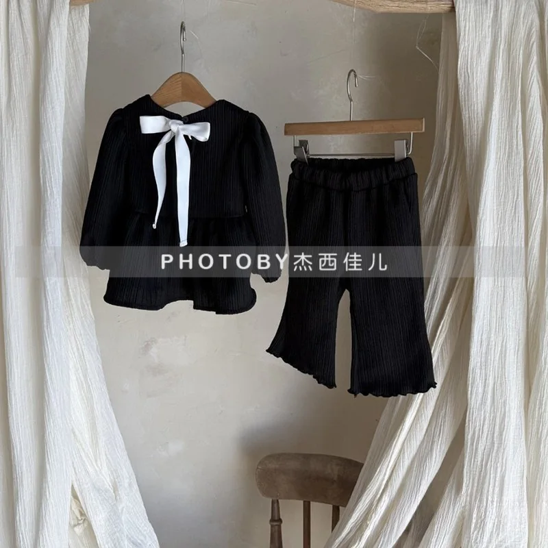 طفل دمية أعلى السراويل الطويلة قطعتين مجموعة Bowknot حزام مجموعة الفتيات الأطفال الكورية فضفاضة عارضة الحلو لطيف لينة مريحة