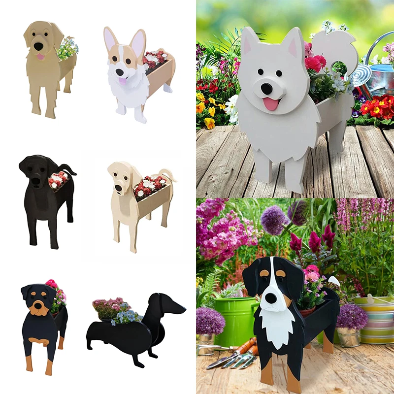 Garden Flower Pot Dog Shape Planter Poodle Corgi Yorkshire Animal Pots Plastic Flowerpot Plant Container DIY Garden Home Decor