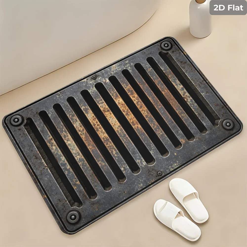 Industrial Metal Grille Pattern Area Rug, Non-Slip Washable Floor Mat for Bathroom Kitchen Entryway, Modern Home Decor Carpet