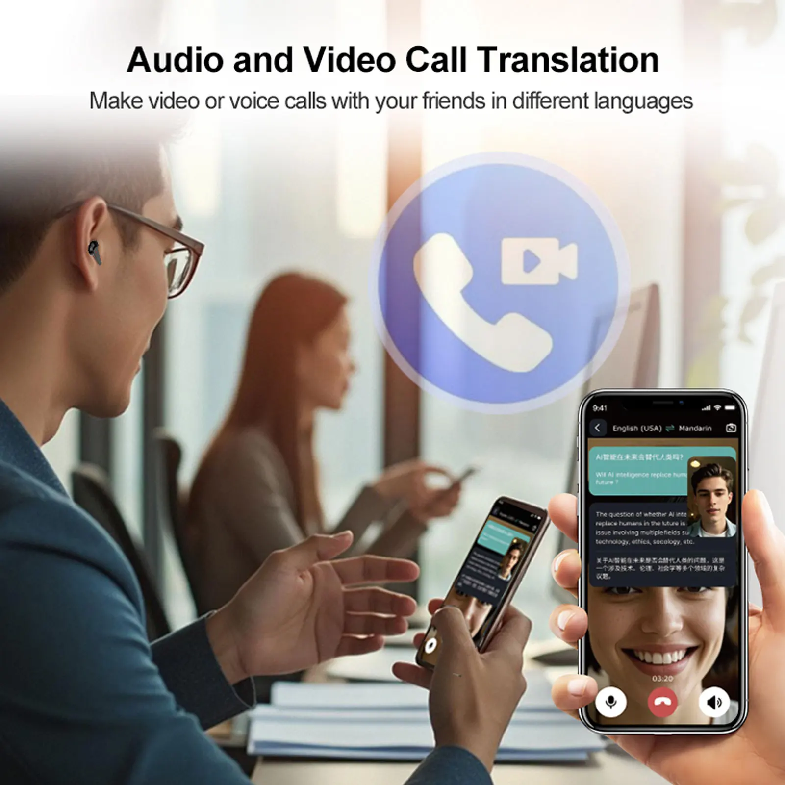 سماعات أذن للترجمة بالذكاء الاصطناعي 164 لغة في الوقت الحقيقي 7 أوضاع جهاز ترجمة سماعات الرأس اللاسلكية بلوتوث