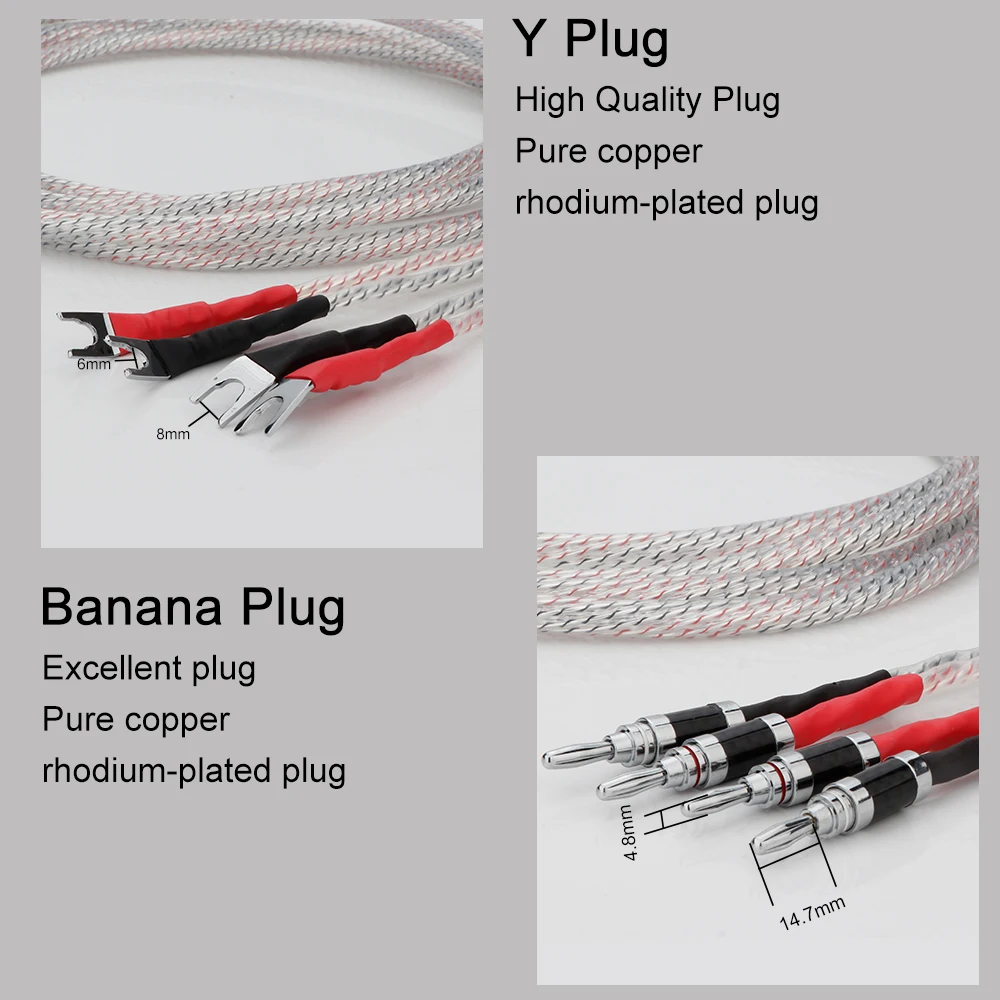 Пара акустических кабелей HIFI Audio с посеребренным разъемом типа «банан» в корпусе из углеродного волокна с родиевым покрытием Y-образной вилкой