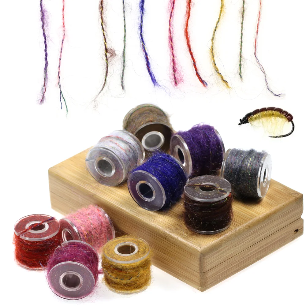 1 Stück/2 Stück 12M Mohair Leech Garn Synthetische Dubbingfaser Fliegenbindematerial für Scud Bug Worm Streamer Fliegen Forellenangelköder