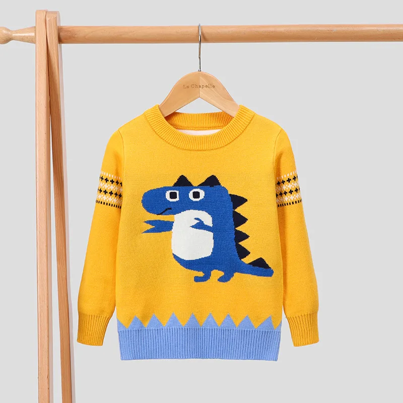 Autumn and winter new Korean version of children's sweater pullover cartoon dinosaur bottoming knitted sweater wholesale for sm