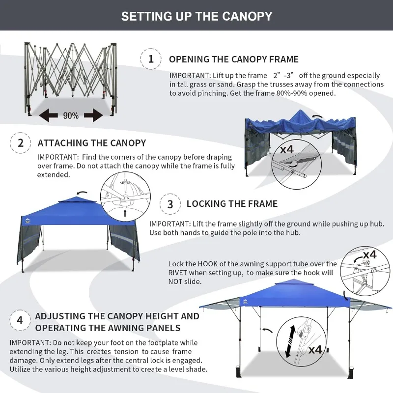 Pop up Canopy Tent Patended  Instant Commercial Canopy with Coated Fabric Including Extend Awnings RopesStakes Weight Bags