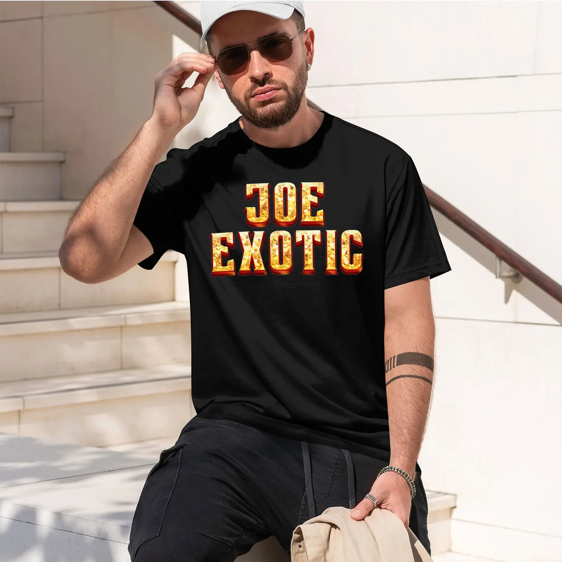 JOE EXOTIC 2026 new fashion heavyweight hot selling retro printed pattern fun round neck T-shirt for daily comfort