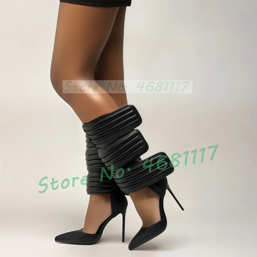 

Black Striped Ankle Straps High Heels Sandals Women Sexy Pointed Toe Moto Stiletto Shoes Ladies Party Cover Heels Sandals