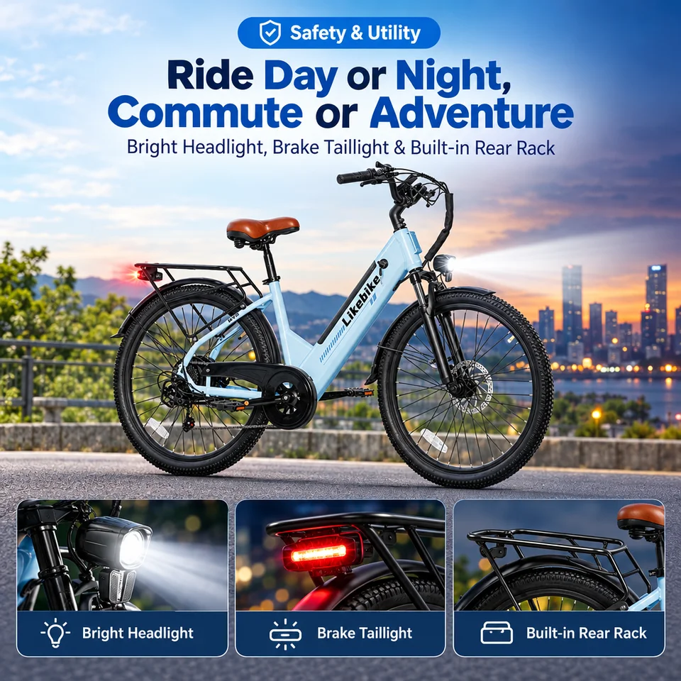 Electric Bike 26" Step-Thru Frame, 1500W Peak Ebike, 48V 13.5Ah UL Certified Battery, 5 Riding Modes, 7-Speed & Dual Disc Brakes, All-Terrain Electric Bicycle with Rear Rack image 9