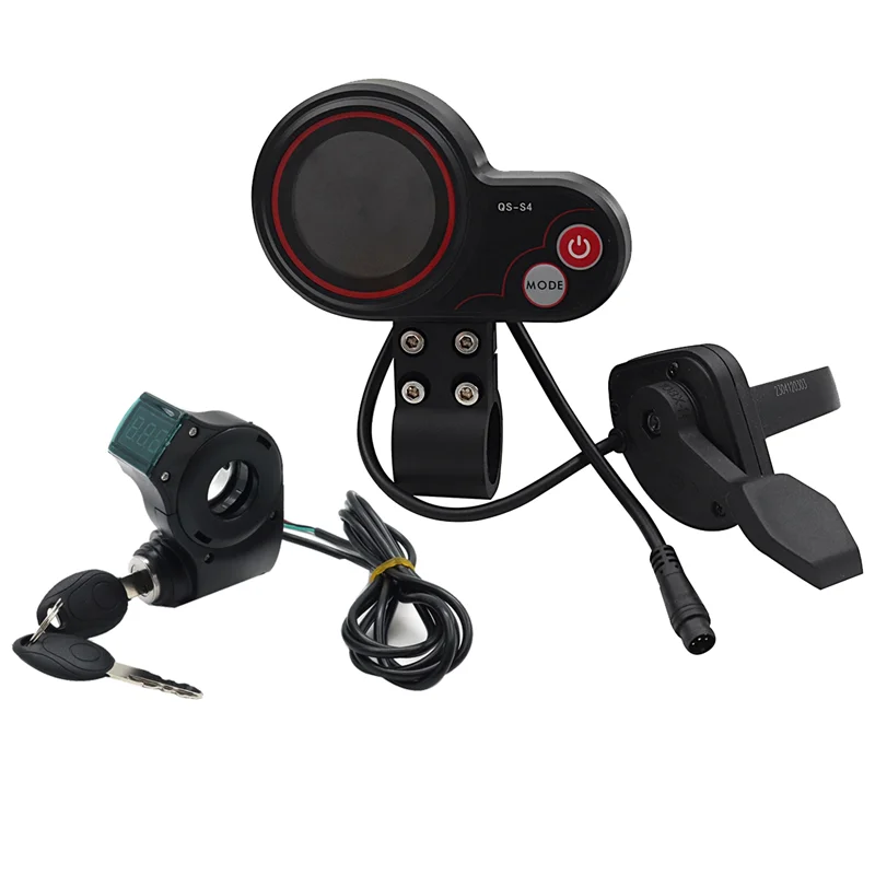 QS-S4 36V-60V Thumb Throttle LCD Display Kit+Ignition Lock Key Long Cable for Zero 8 9 10 8X 10X Electric Scooter 6PIN