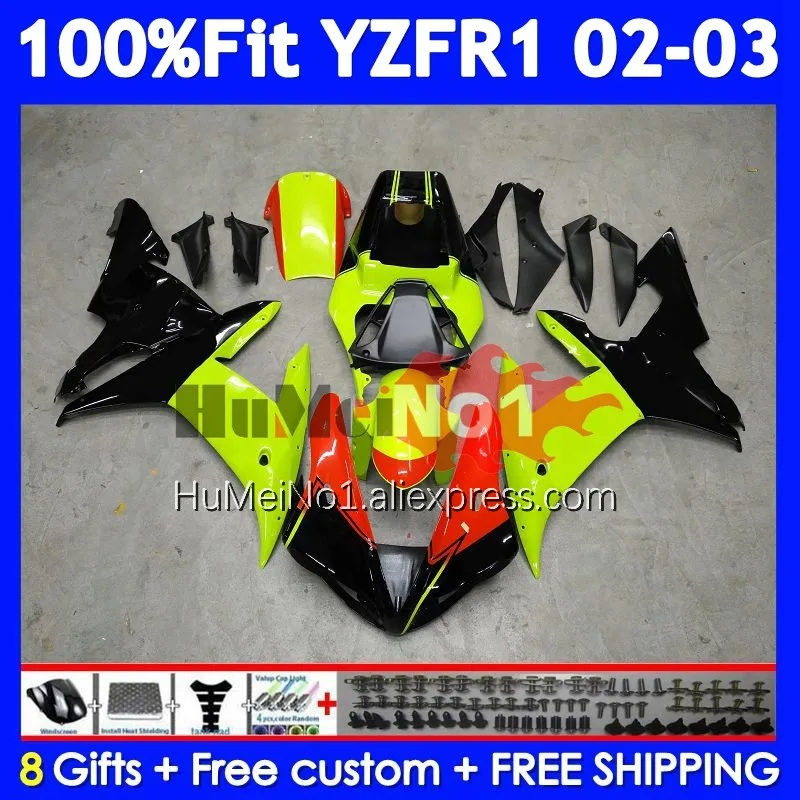 Body For YAMAHA YZF 1000 CC Neon Green R1 R 1 YZF-R1 YZFR1 02 03 365No.25 YZF1000 1000CC YZF-1000 2002 2003 Injection Fairing