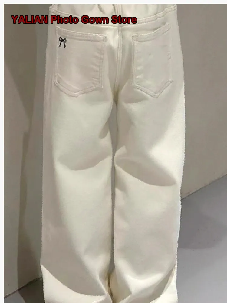 Girls Wide Leg Pants Autumn Winter Thickened Fleece Lined White