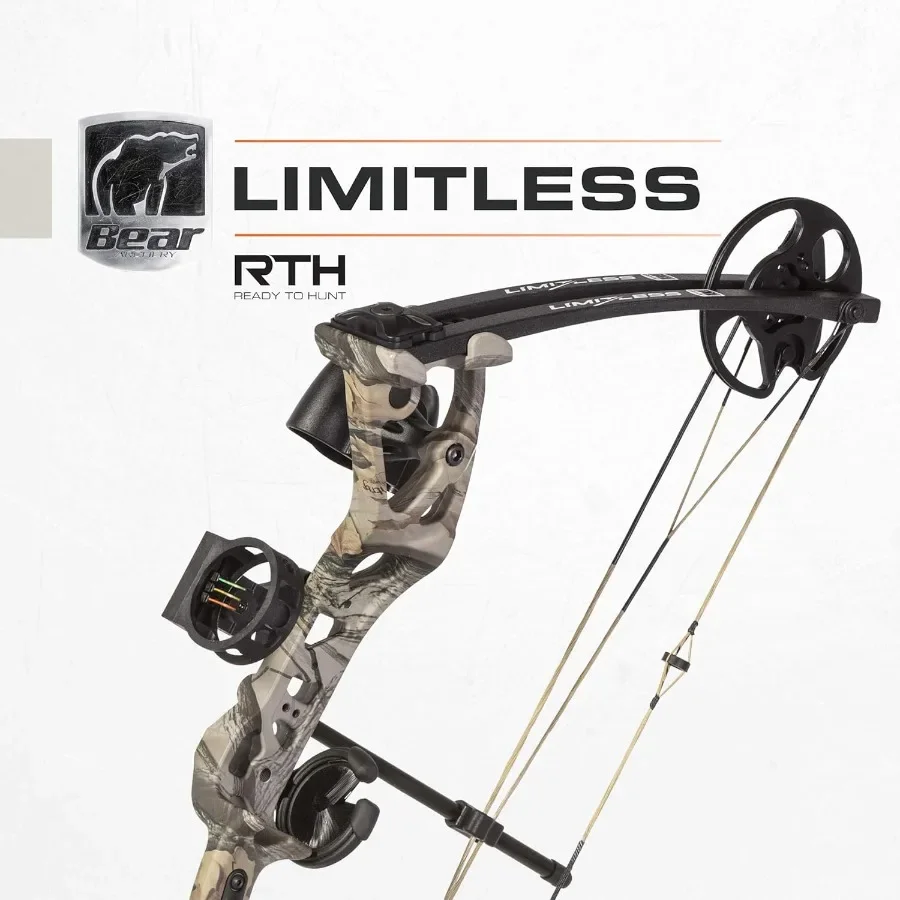 Bear Archery Limitless Dual Cam Compound Bow - Includes Quiver Sight and Rest God's Country