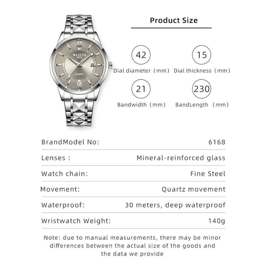 男性用腕時計防水カレンダークォーツ時計ステンレス鋼メンズ腕時計高級時計ファッションビジネスマン腕時計ギフトリロイ