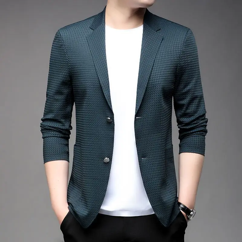 T824 Spring new business gentleman loose-fitting suit collar men's seamless fashionable all-match suit